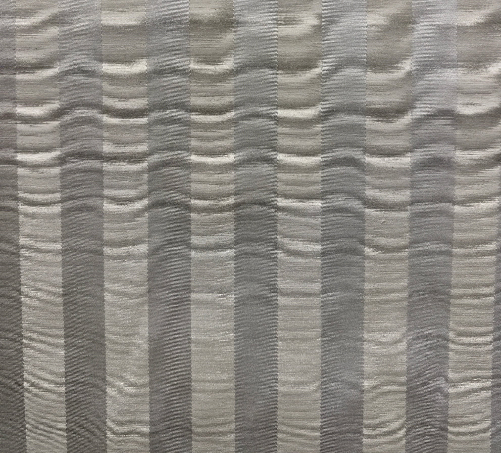 striped fabric with a silver and white color scheme, likely used for pillow drapery or upholstery.